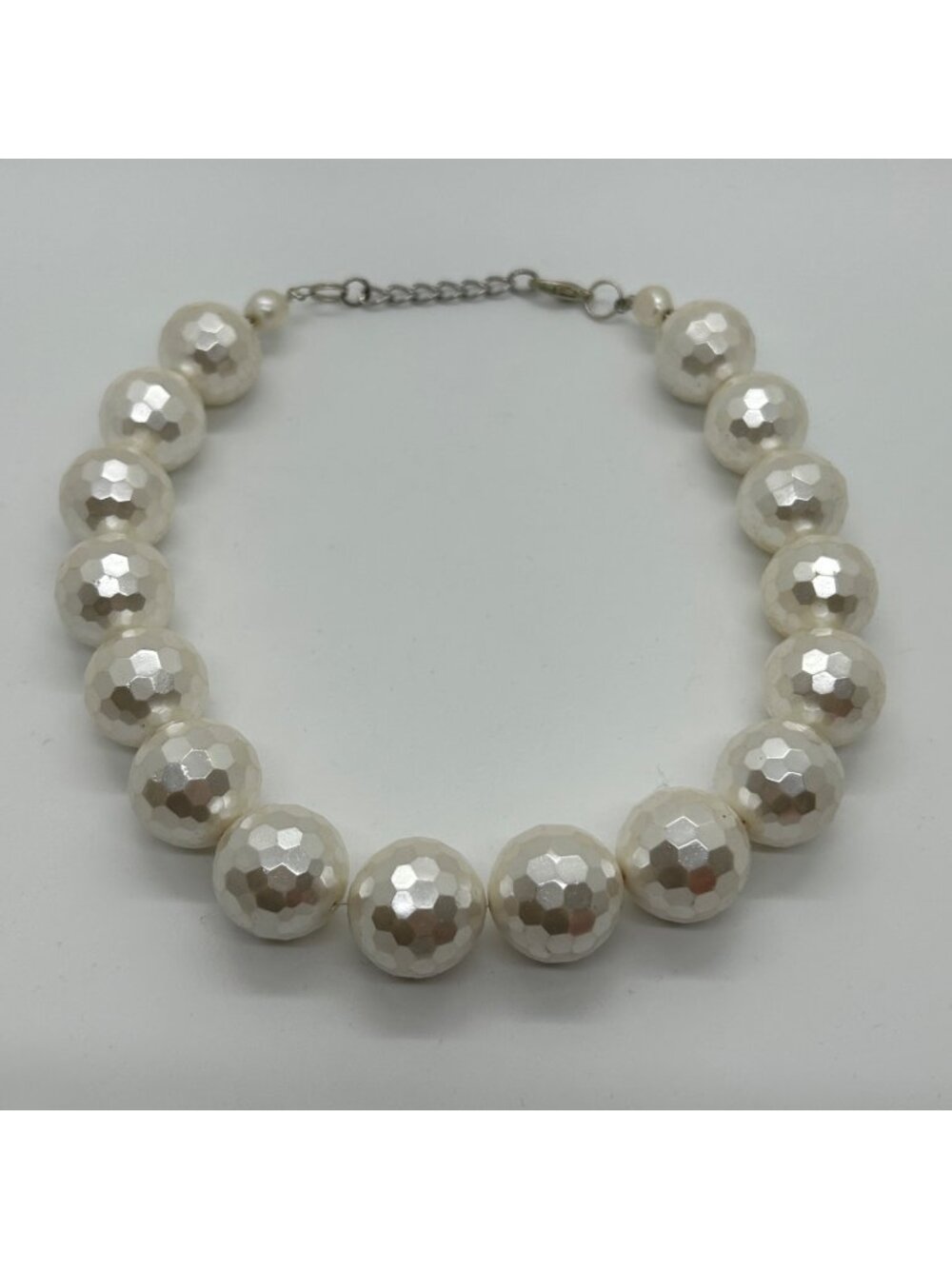 Faceted Faux Pearl Necklace Choker Chunky Statement Adjustable Chain 16" READ